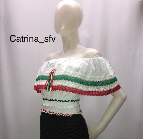 Buy Mexican Blouse off the Shoulder Blouse Tricolor Blouse