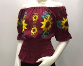 Mexican blouse, off-the-shoulder blouse, embroidered blouse, regional blouse, Tipica blouse, handmade blouse, Mexican party sunflower blouse