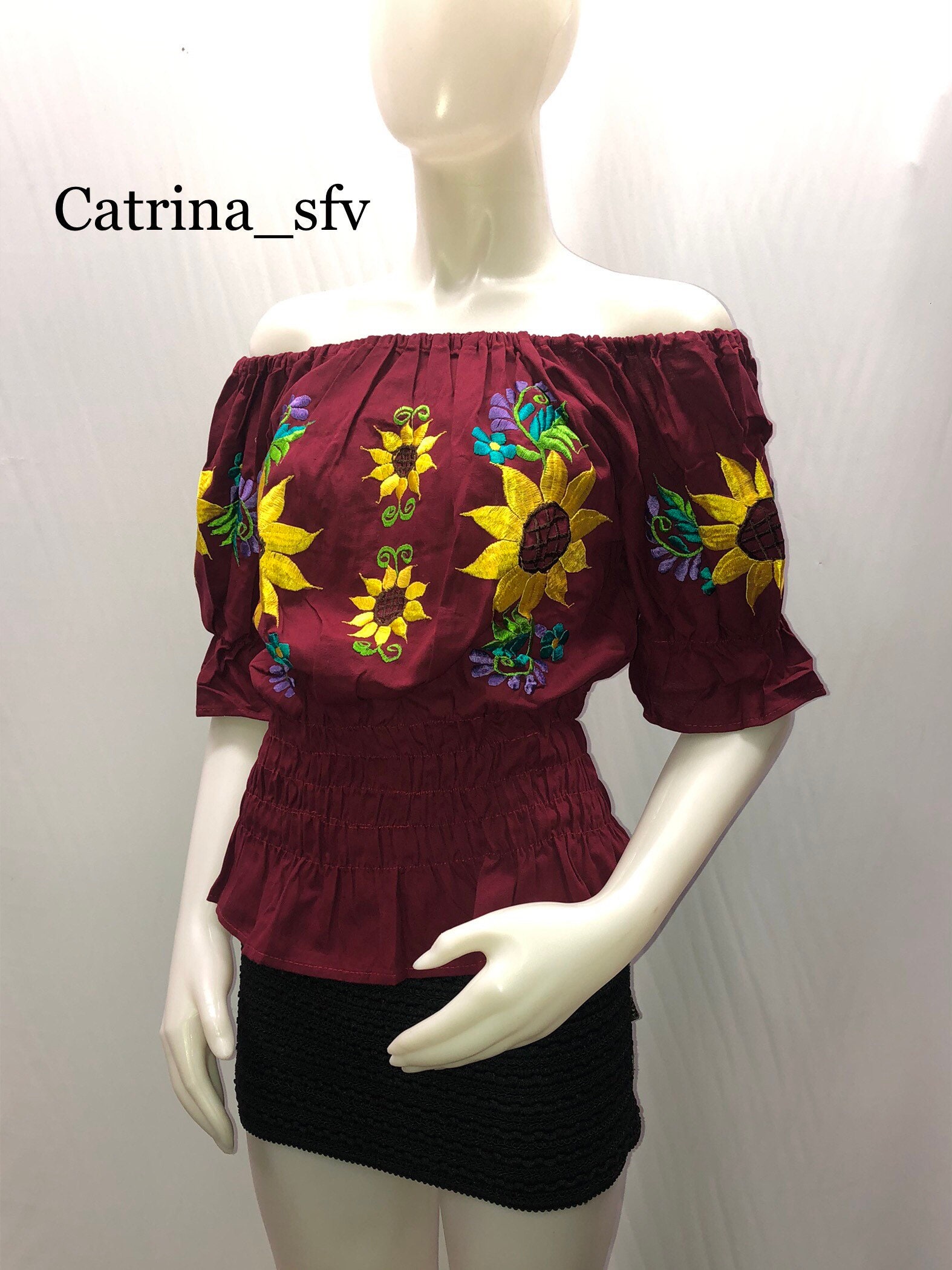 Blusa mexicana, blusa fuera de los hombros, blusa bordada, blusa regional, blusa Tipica, blusa de girasoles fiesta mexicana ENVIO GRATI A ESTADOS UNIDOS