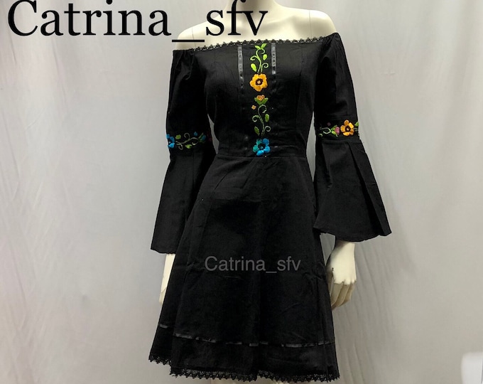 Vestido mexicano, vestido negro bordado, off the shoulders dress, vestido fuera de los hombros, vestido artesanal, vestido típico, 5 de mayo, ENVIO GRATIS EN ESTADOS UNIDOS