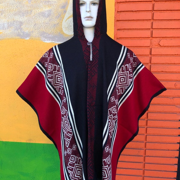 Hooded poncho, indigenous poncho, handmade poncho, Peruvian poncho, wool poncho, poncho from Ecuador, Navajo, Mexican coat, coat