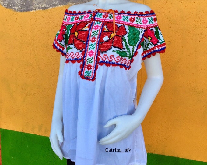 Blusa bordada, blusa mexicana bordada, blusa bordada a mano, blusa artesanal, blusa Tipica, fiesta mexicana, 5 de mayo, día de muertos, ENVIO GRATIS EN ESTADOS UNIDOS