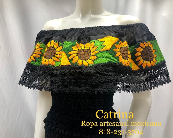 Blusa mexicana girasoles fuera de los hombros  ideal para una fiesta mexicana o cualquier otro evento off the shoulders ENVÍO GRATIS EN ESTADOS UNIDOS