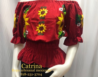 Mexican blouse, off-the-shoulder blouse, embroidered blouse, regional blouse, Tipica blouse, handmade blouse, Mexican party sunflower blouse
