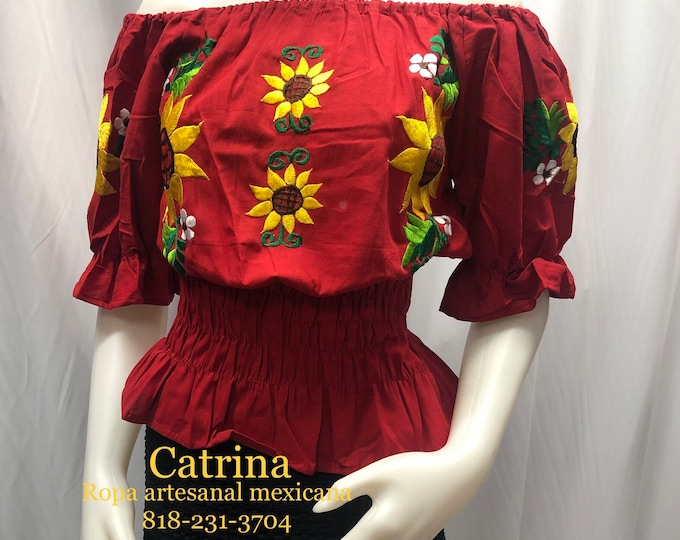 Blusa mexicana, blusa fuera de los hombros, blusa bordada, blusa regional, blusa Tipica, blusa artesanal, blusa de girasoles, fiesta mexicana ENVIO GRATIS EN LOS ESTADOS UNIDOS