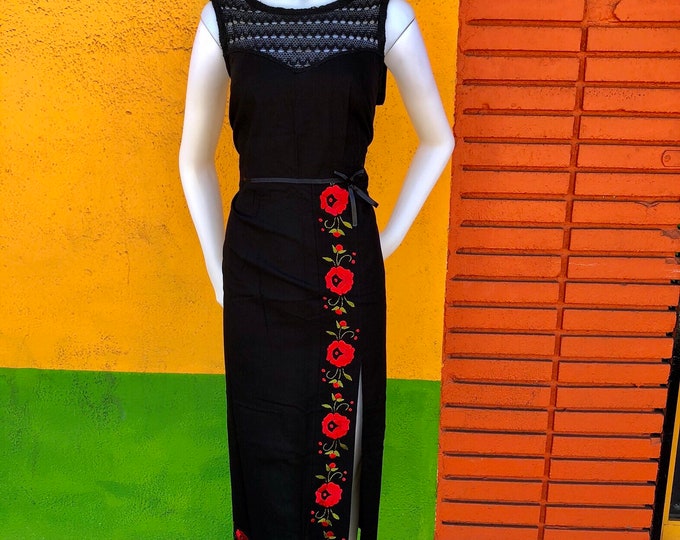 Mexican dress, catrina dress, vestido bordado, fiesta mexicana, cinco de mayo, vestido artesanal, day of the dead dress, black dress