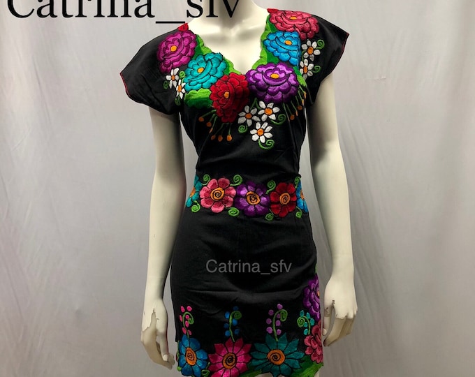 Vestido mexicano, vestido negro bordado, off the shoulders dress, vestido fuera de los hombros, vestido artesanal, vestido típico, 5 de mayo, ENVIO GRATIS EN ESTADOS UNIDOS