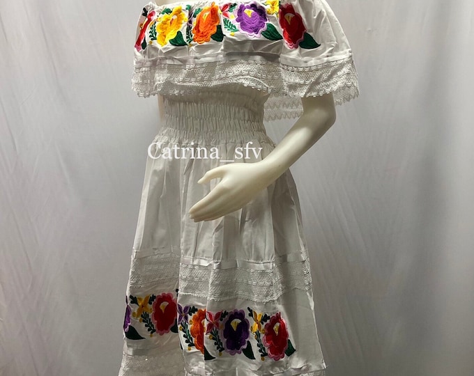 Vestido mexicano, fuera de los hombros, vestido campesina, vestido artesanal, vestido bordado, vestido típico, fiesta mexicana, 5 de mayo, ENVIO GRATIS EN ESTADOS UNIDOS