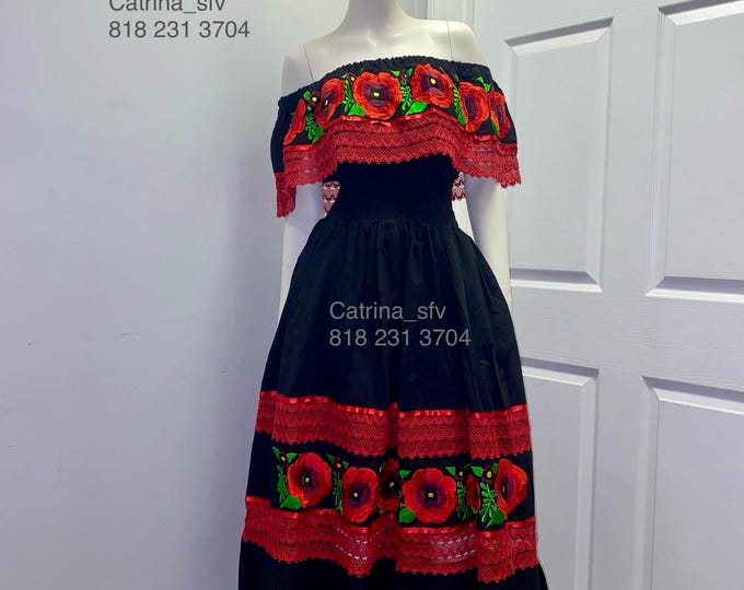 CATRINA DRESS, frida dress off the shoulder dress, vestido artesanal, vestido mexicano, vestido típico, vestido campesina, fiesta mexicana