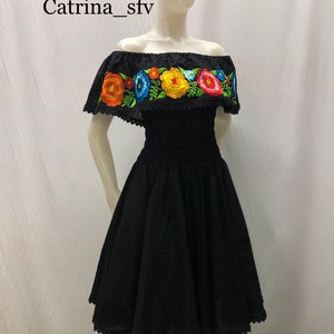 Embroidered Mexican Dress, Embroidered Peasant Dress, off the Shoulder ...