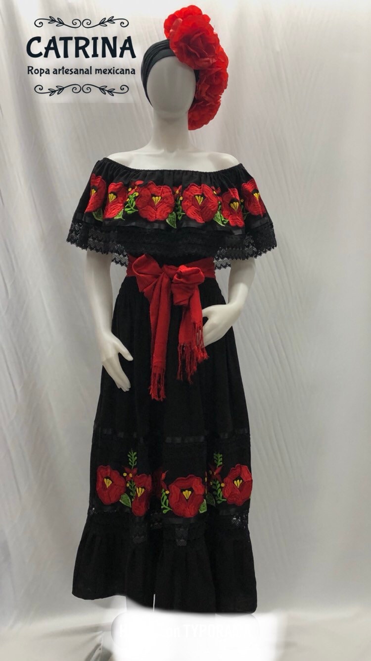 Vestido mexicano catrina dress Day of the Dead 5 de mayo vestido campesina off the shoulders dress plus zise dress fiesta mexicana Etsy Mexico