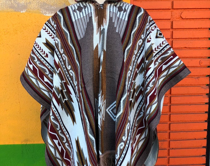 Poncho con capucha, poncho indígena, poncho artesanal, poncho peruano, poncho de lana, poncho de ecuador, navajo, gabán mexicano, gabán , ENVIO GRATIS EN ESTADOS UNIDOS