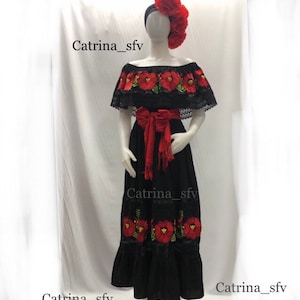 Mexican dress, catrina dress, Day of the Dead, May 5, peasant dress, off-the-shoulder dress, plus-size dress, Mexican party