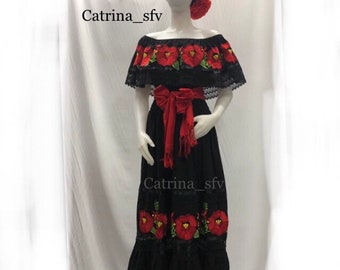 Mexican dress, catrina dress, Day of the Dead, May 5, peasant dress, off the shoulders dress, plus zise dress, Mexican party