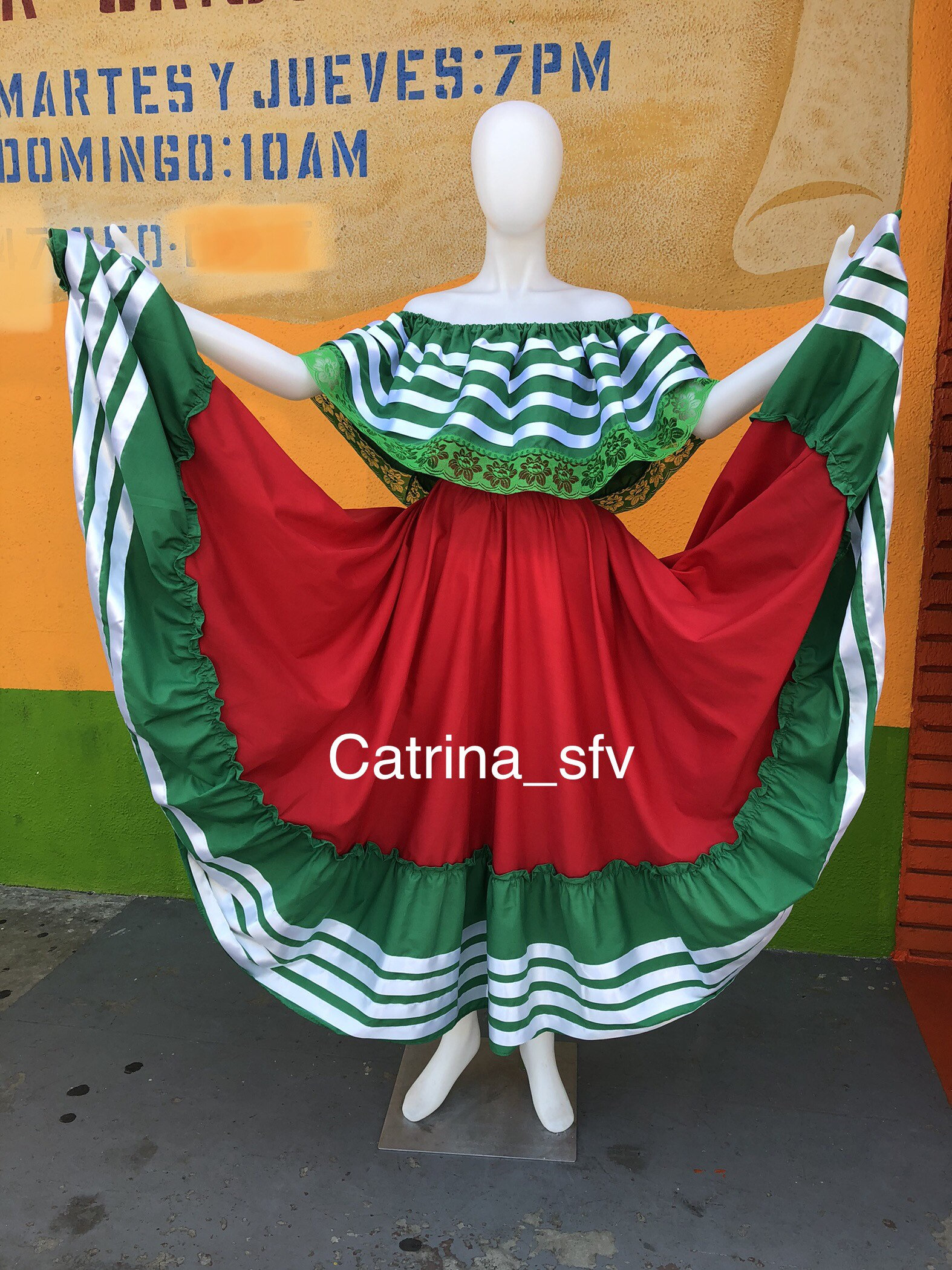de falda mexicana verde blanco rojo, off the shoulders, traje vestido típico, ENVIO GRATIS EN ESTADOS UNIDOS