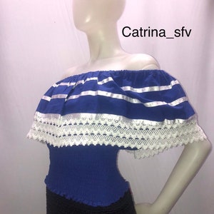 Blusa azul rey, off the shoulders, blusa de El Salvador, blusa de honduras, blusa de Nicaragua, perfecta para fiestas patrias