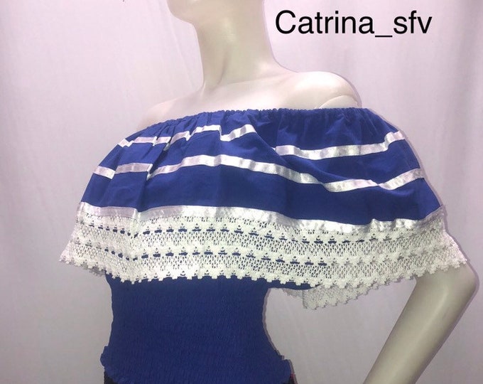 Blusa azul rey, off the shoulders blusa de El Salvador, honduras, Nicaragua, perfecta para fiestas patrias o cualquier evento nacional ENVÍO GRATIS EN ESTADOS UNIDOS