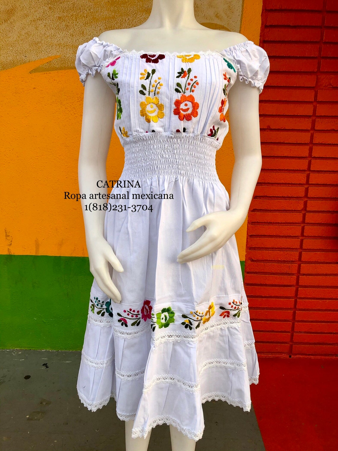 Mexican Dress, Embroidered Dress, Handmade Dress, off the Shoulders ...