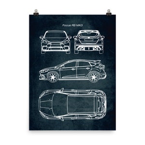 Focus RS MK3 / Car Blueprint Poster / Vintage Style Home Decor