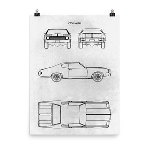 Chevelle / Car Blueprint Poster / Vintage Style Home Decor image 1