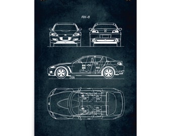 RX 8  / Car Blueprint Poster / Vintage Style Home Decor