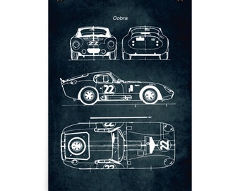 Cobra / Car Blueprint Poster / Vintage Style Home Decor