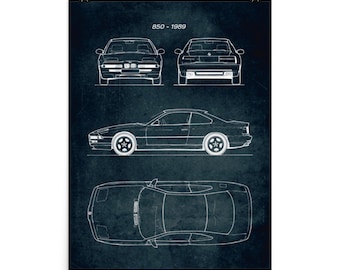 850 1989 / Car Blueprint Poster / Vintage Style Home Decor