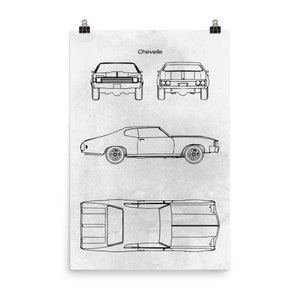 Chevelle / Car Blueprint Poster / Vintage Style Home Decor image 3