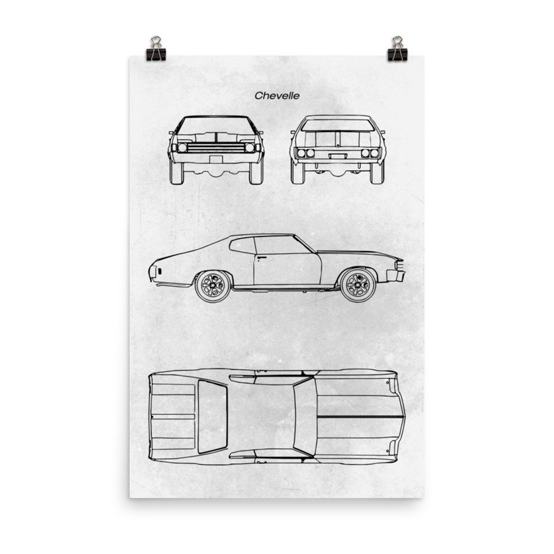 Chevelle / Car Blueprint Poster / Vintage Style Home Decor image 3