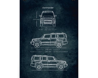 Commander / Car Blueprint Poster / Vintage Style Home Decor