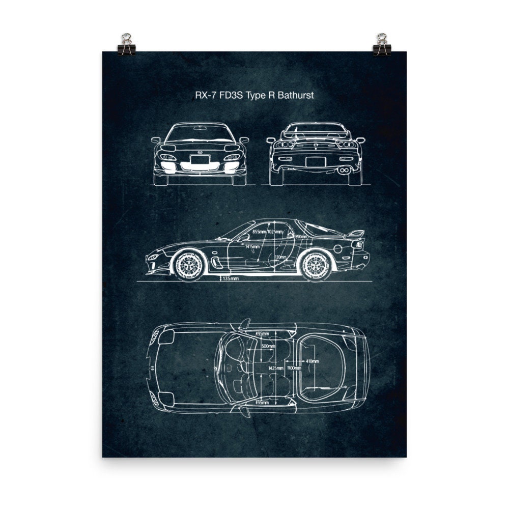 Rx 7 Fd3s Type R Bathurst Car Blueprint Poster Vintage Etsy