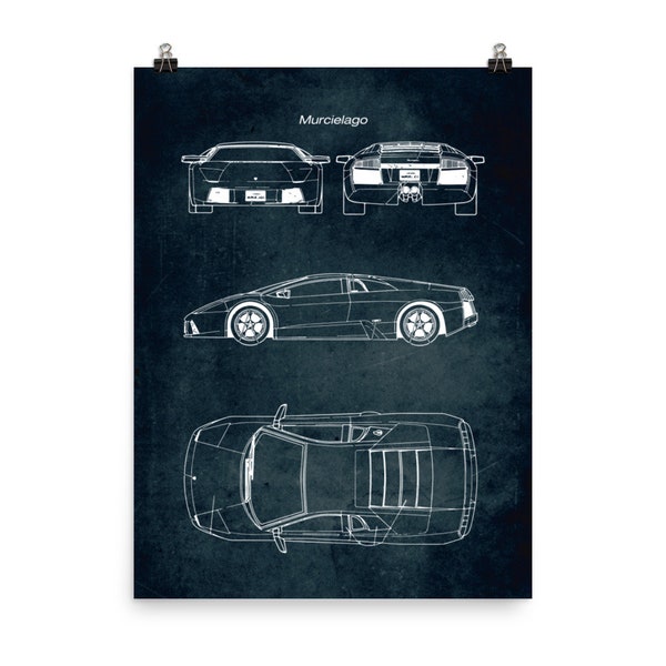 Murcielago / Car Blueprint Poster / Vintage Style Home Decor