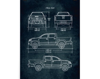 Hilux 4x4 / Car Blueprint Poster / Vintage Style Home Decor