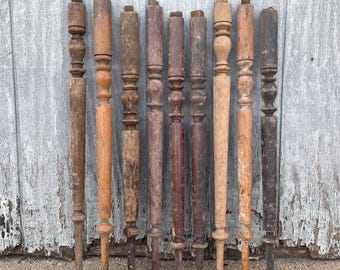 Antique Architectural Salvage Set of 9 Oak Spindles