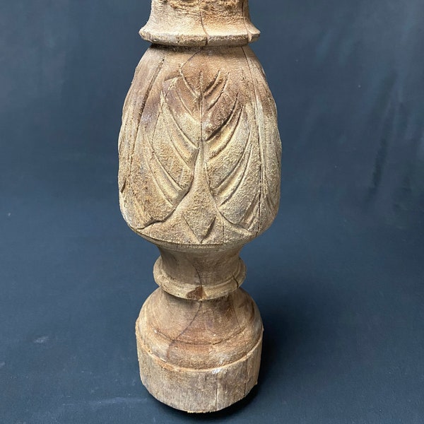 Antique Architectural Salvage Unfinished Hand Carved Wood Finial Newel Post Cap from The Collection Of Fellenz Antique