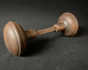 Antique Architectural Salvage Pair of Steel Door Knobs with Spindle