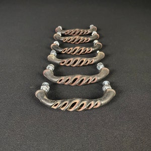 Set of six antique architectural salvage blacksmith style iron drawer pulls
