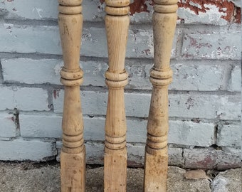 Set of 3 Antique Architectural Salvage Vintage Unfinished Wooden Spindles 31&#39;&#39; From The Collection Of Fellenz Antiques