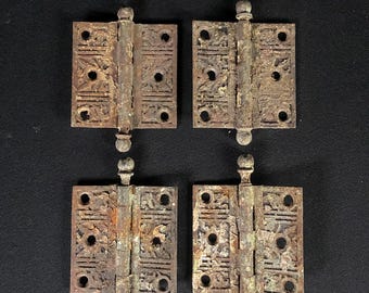 Antique Architectural Salvage Set of 4 Cast Iron Arts and Crafts Door Hinges