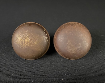 Antique Architectural Salvage Pair of Steel Door Knobs with Brass Finish Remnants