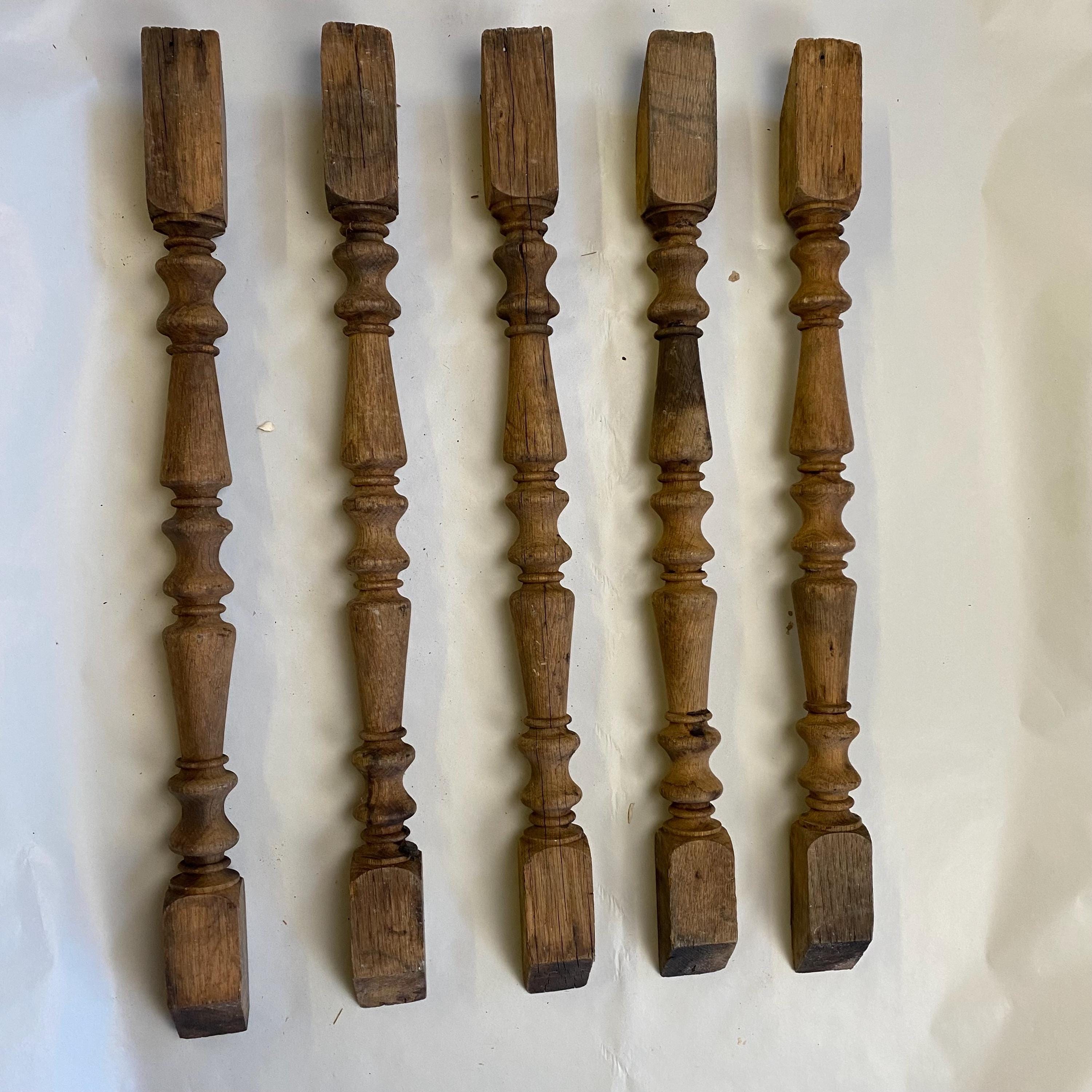 Set of 5 Antique Oak Balusters, Which Are Architectural Salvage