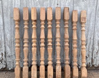 Antique Architectural Salvage Set of 9 Oak Balusters