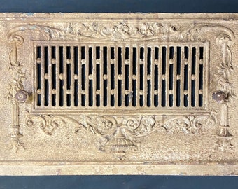 Antique Architectural Salvage Fireplace Cover Art Deco Nouveau Cast Iron Mantel Summer Door from The Collection of Fellenz Antiques