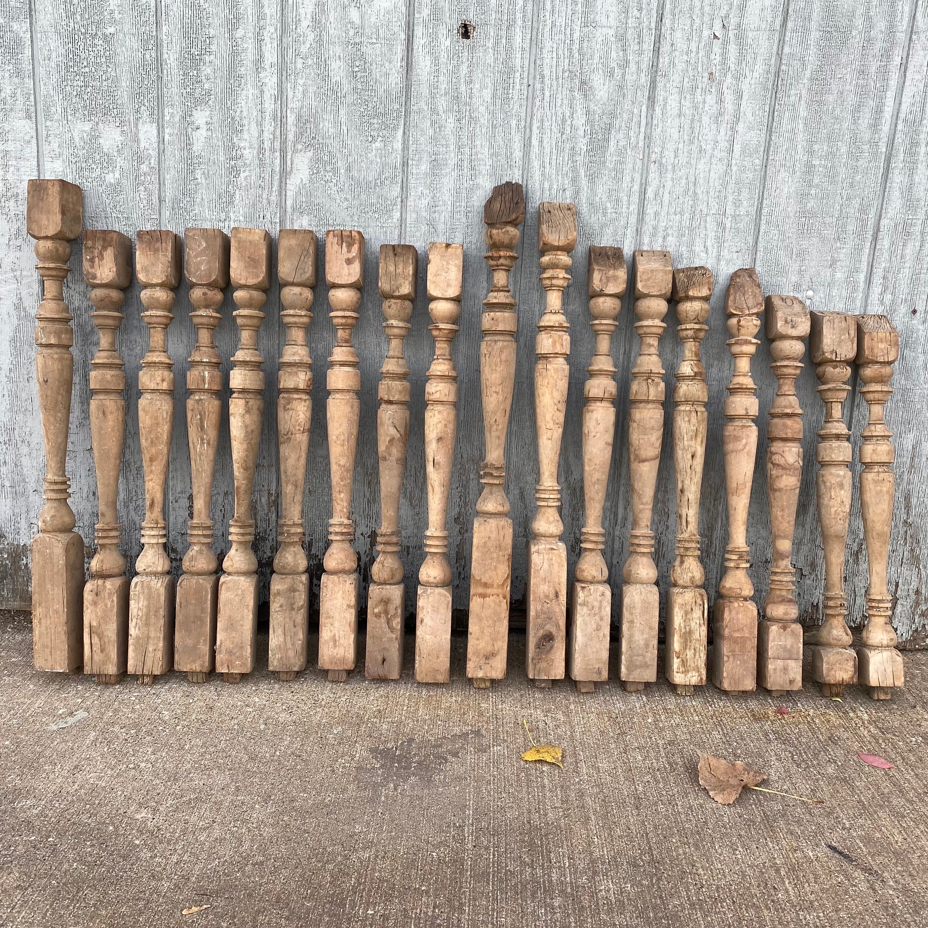 Antique Architectural Salvage Set of 18 Large Oak Balusters from the Late 19th Century