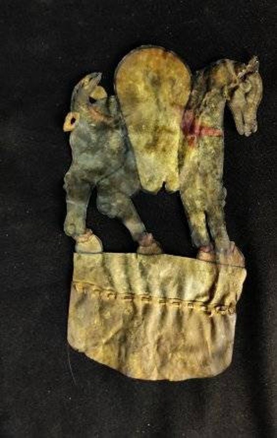 Antique Turkish shadow puppet horse with saddle Gem