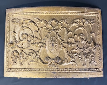 Antique Architectural Salvage Fireplace Cover Art Deco Nouveau Cast Iron Mantel Summer Door from The Collection of Fellenz Antiques