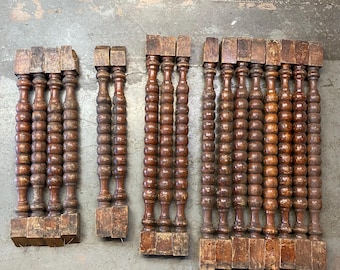 Set of 15 antique or vintage wooden spindles