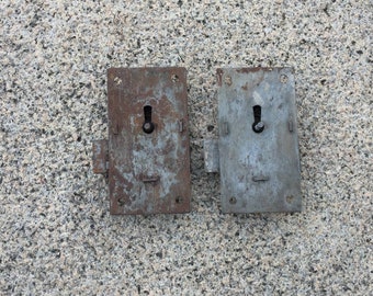 Pair Of Antique Architectural Salvage Steel AMF Gate Rim Lock Versatile For Gates And Doors From The Collection Of Fellenz Antiques