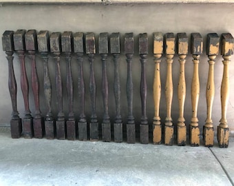 Set of 20 Antique Architectural Salvage Vintage Varnished Wooden Spindles From The Collection Of Fellenz Antiques