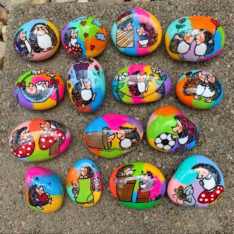 Cute little hedgehogs hand painted rocks kindness rocks | Etsy